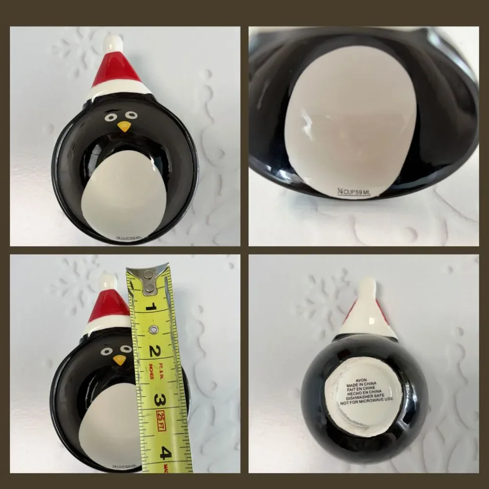 Avon Christmas Ceramic Nesting Measuring Cups Set Santa Reindeer Penguin Snowman